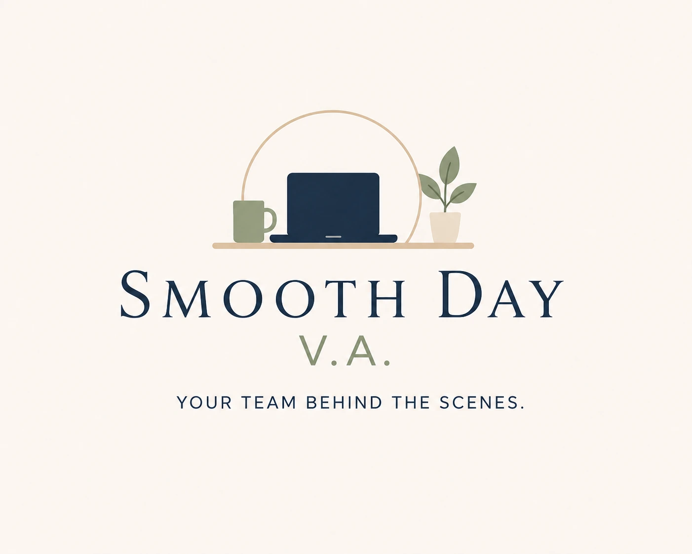 Smooth Day V.A. logo with laptop, mug, and plant